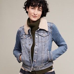 Anthropologie Denim Jacket with Sherpa Collar